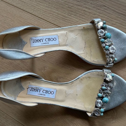 Jimmy Choo Lotus silver leather crystal shoes used size 38.5