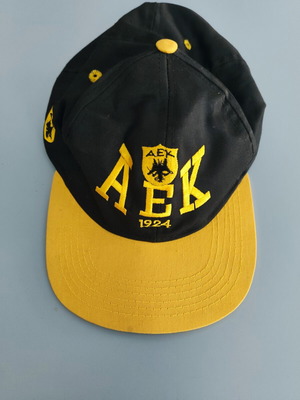 Vintage AEK 1924 Snapback Cap used, 90s era, black and yellow