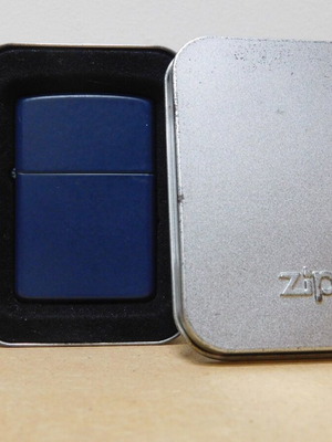 Zippo Blue Matte lighter with metal case, April 1989