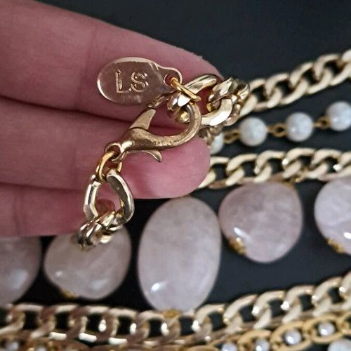 Necklace new multi-layered, pink and gold