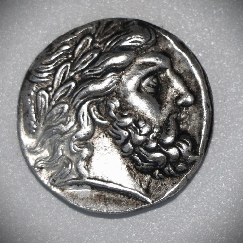 Pendant with ancient silver-plated coin - replica - Amphipolis - Philip, glass case 22K gold-plated
