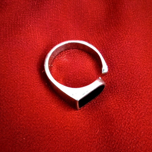 Minimalist 925 Silver Ring with Black Onyx, Adjustable