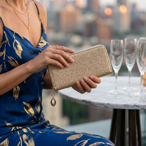 Women's gold glitter wallet new for night-out occasions