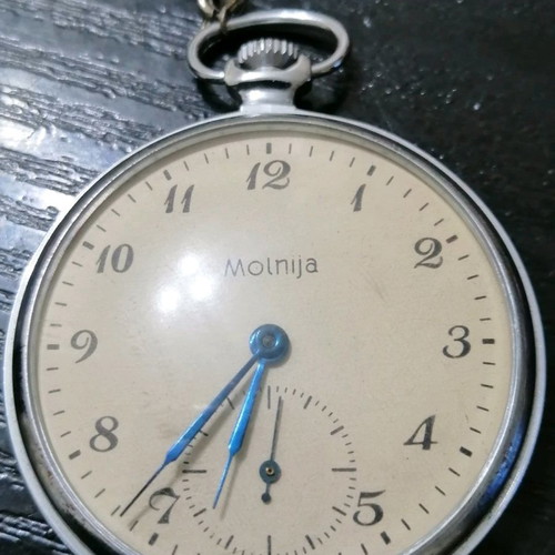 Molnija pocket watch new, made in USSR with chain