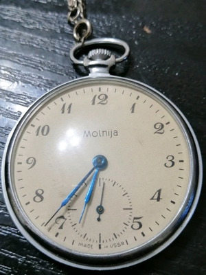 Molnija pocket watch new, made in USSR with chain