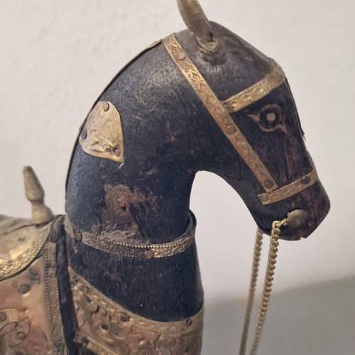 Traditional Indian wooden horse like new with embossed brass overlays