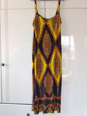 Boho maxi dress with paisley pattern used, handmade, black and yellow