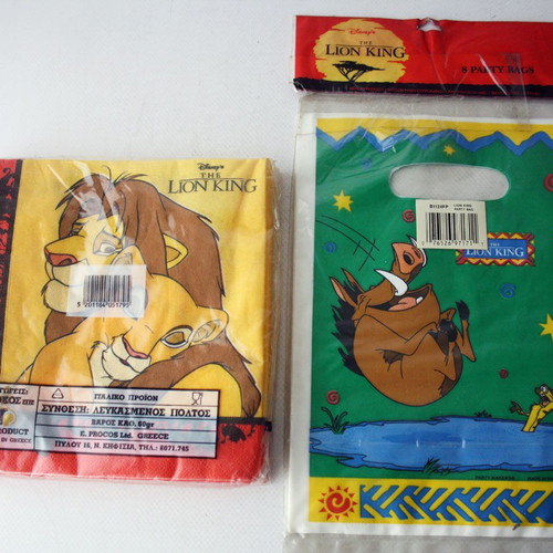 Vintage 90's The Lion King party set 20 paper napkins 7 bags Decorata new