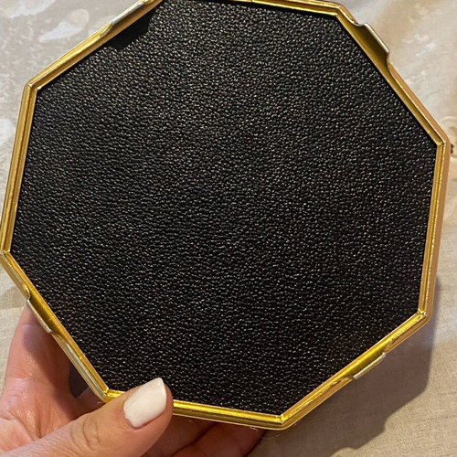 Vintage embroidered octagonal jewelry box used with mirror