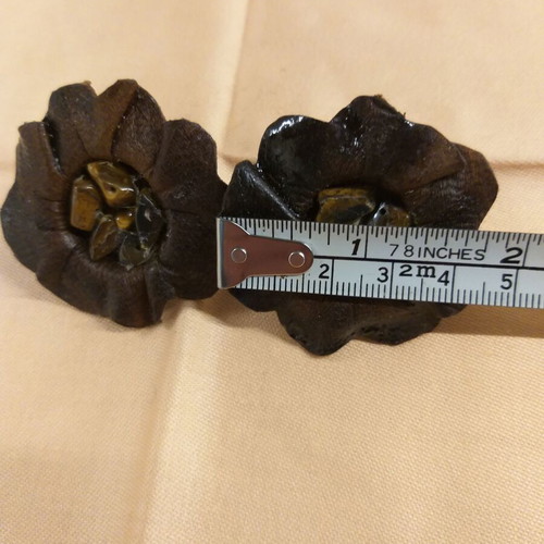 Earrings handmade with leather and tiger's eye quartz like new, brown and gold