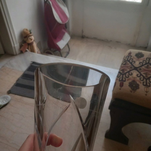 Vintage crystal vase used, Bohemian crystal Christian d arte