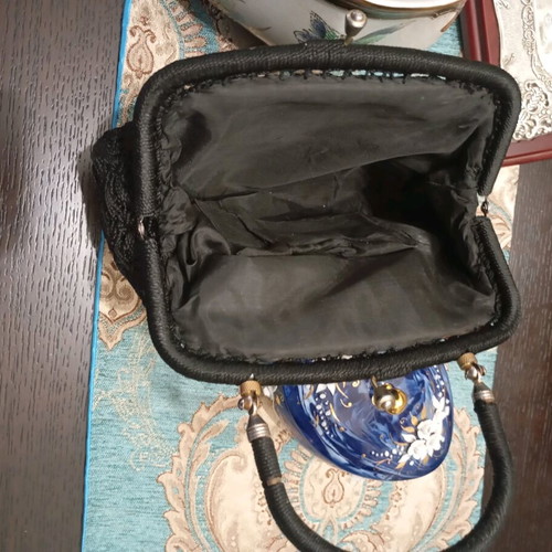 Vintage handmade knitted handbag used, black
