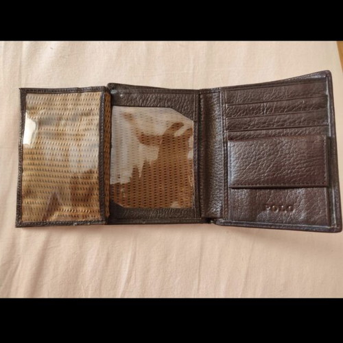 Polo brown leather men's wallet with coin and card holders