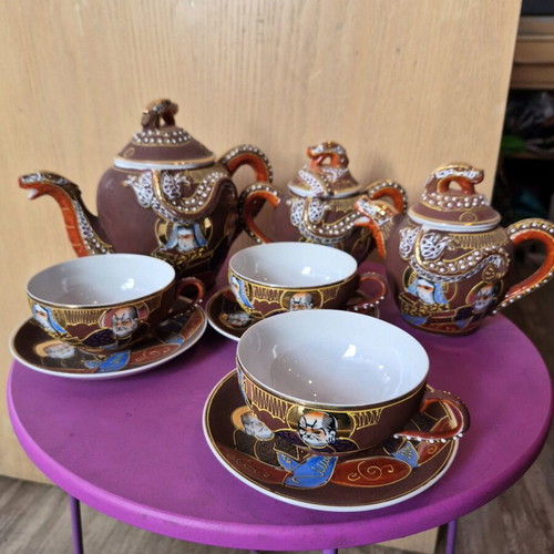 Satsuma Geisha Dragonware Moriage 13-Piece Vintage Tea Set new