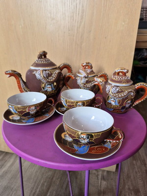 Satsuma Geisha Dragonware Moriage 13-Piece Vintage Tea Set new