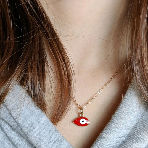 Enameled Evil Eye Necklace in Red with Gold Chain