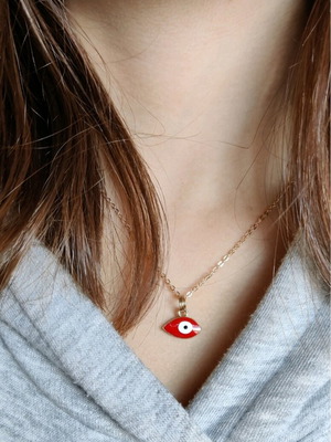 Enameled Evil Eye Necklace in Red with Gold Chain