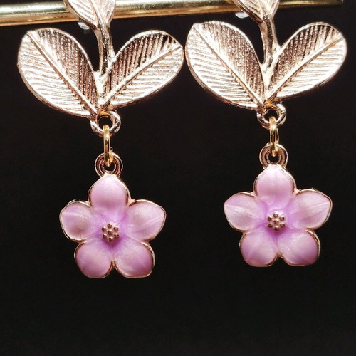 Handmade earrings with purple iridescent flowers