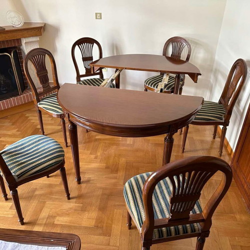 Handmade carved dining set like new, solid iroko wood