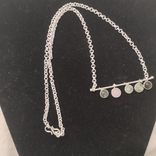 Silver Necklace with Exclusive Moss Prehnite Fiery Labradorite Chain 45 cm New