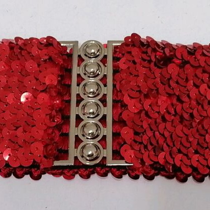 Women's red elastic belt with sequins new