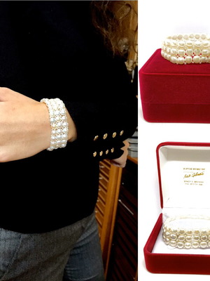 Bracelet with genuine white pearls 7-7.5 mm woven with silicone thread
