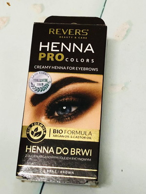 Henna Pro Colors eyebrow cream used, brown with argan and castor oil