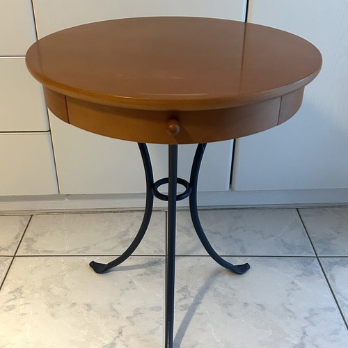 Wooden nightstand used with metal base and drawer