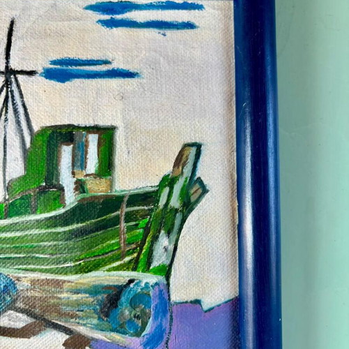 Painting with nautical theme in blue wooden frame
