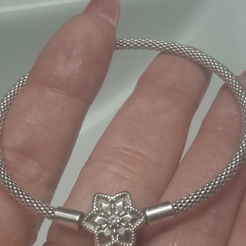 Pandora snowflake charm bracelet 18 cm, silver, zirconia