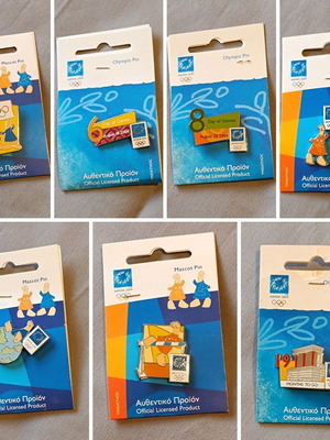 Athens 2004 Olympic Games Collectible Set like new, 7 pins, tickets, mousepad
