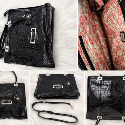 Guess Black Croco Patent Shoulder Bag New