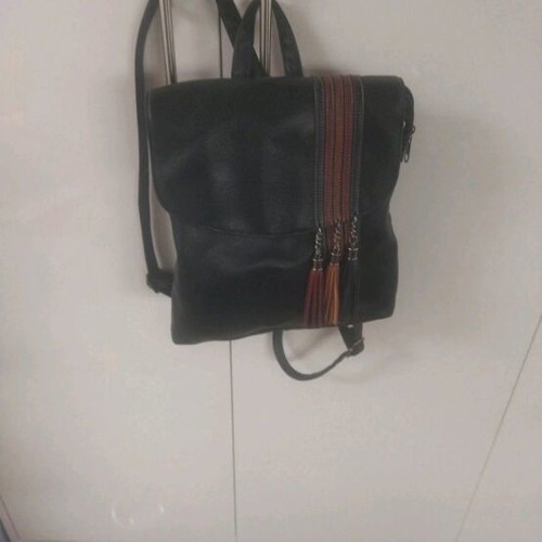 Backpack bag used, black, adjustable straps, faux leather