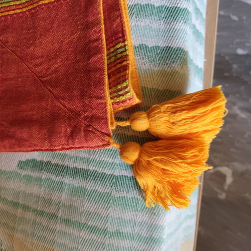 Tablecloth with decorative tassels used, cotton 1.73m x 1.33m
