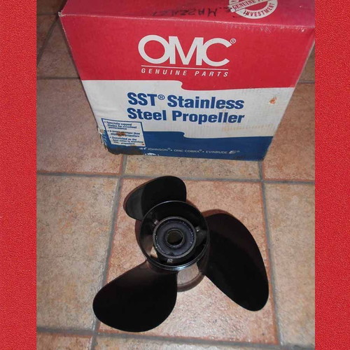 OMC stainless steel boat engine propeller black new, 19" pitch