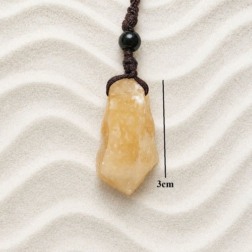 Necklace with cord and raw citrine new, brown and yellow