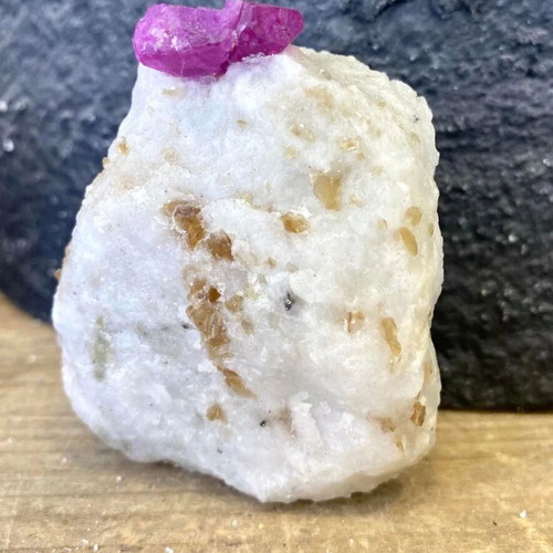 Natural rare raw ruby specimen in feldspar with mica new