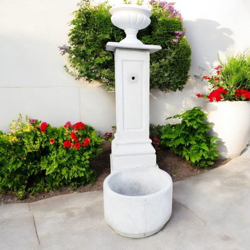 Selena Concrete Garden Fountain with White Planter