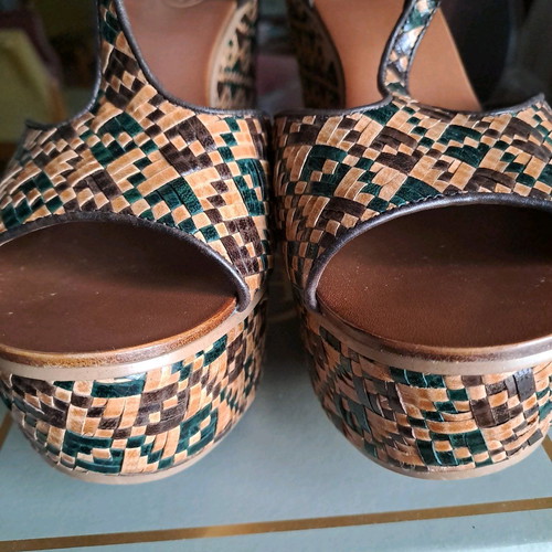 Ash platform sandals used, leather and straw, size 37