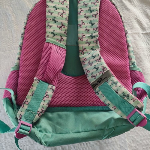 Must Follow Your Dream school backpack, turquoise and pink