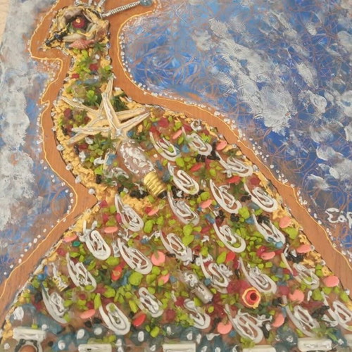 Pagoni mixed media painting on wood new