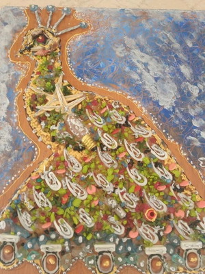 Pagoni mixed media painting on wood new