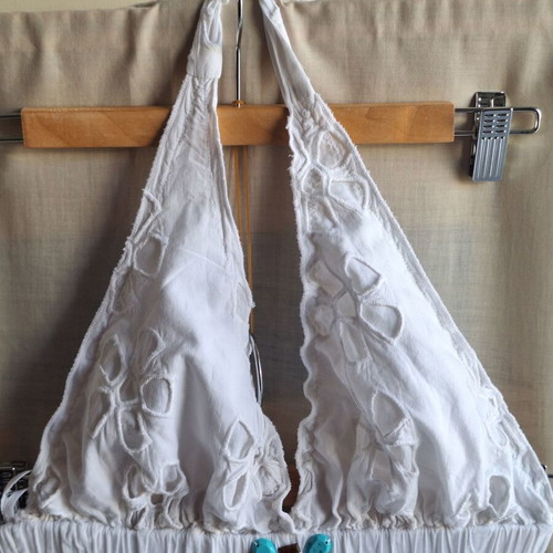 On Line Small White Maxi Dress Broderie Anglaise Boho Halterneck