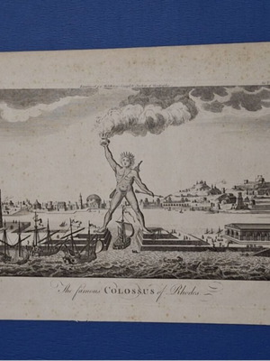 Authentic Antique Chalcography 1779 The Famous Colossus of Rhodes used