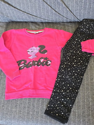 Girls' blouse and pants set, 4-6 years, black and pink