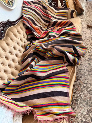 Handmade wool rag rug used, colorful and timeless
