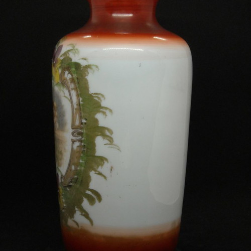 White opaline vase with Victorian couple used