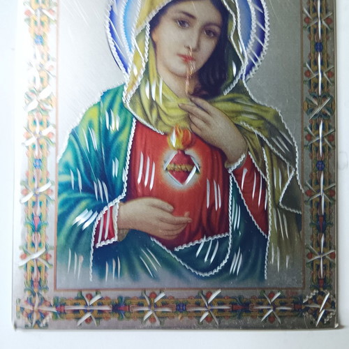 Virgin Mary icon with metal coating like new
