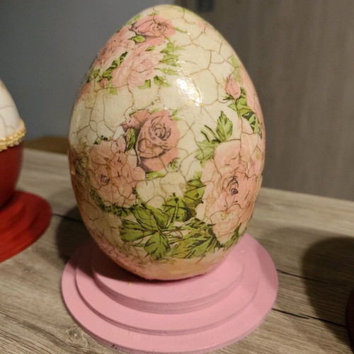 Spring Easter Ceramic Egg Decoupage new with pink base