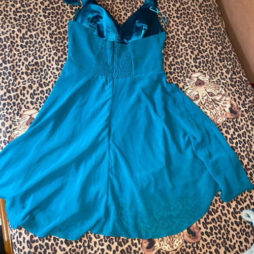 Turquoise Dress with Strass Details and Thin Straps, New